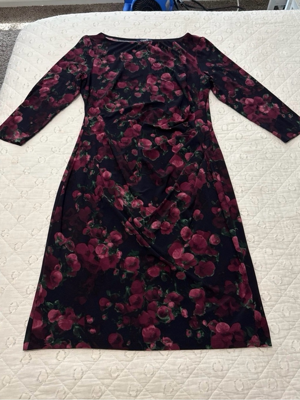 CHAPS Women's floral print 3/4 sleeve ruched midi dress